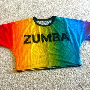 Zumba Fitness mesh Rainbow T-Shirt XS NWOT